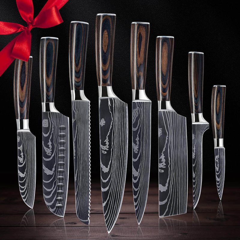 8-Piece Kitchen Knife Set with Damascus Pattern from Senken Knives Imperial Collection Gift Set