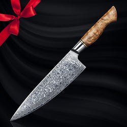 Dynasty 8" Damascus Steel Chef's Knife with Sycamore Wood Handle Senken Knives Gift Set