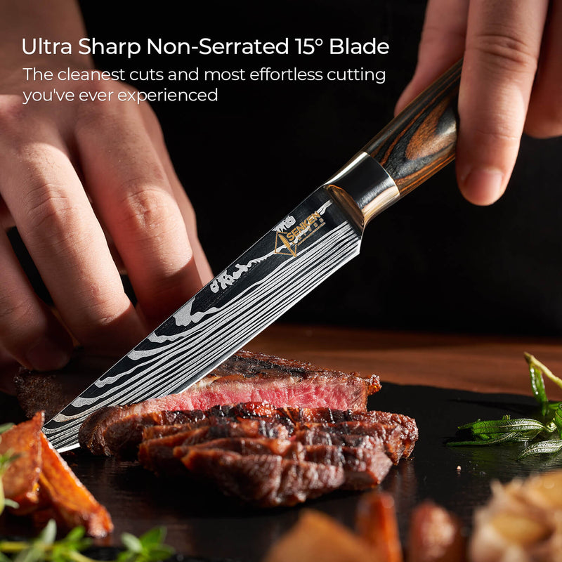 Imperial Steak Knife Cutting Steak on Kitchen Counter Ultra Sharp Non-Serrated 15 Degree Blade