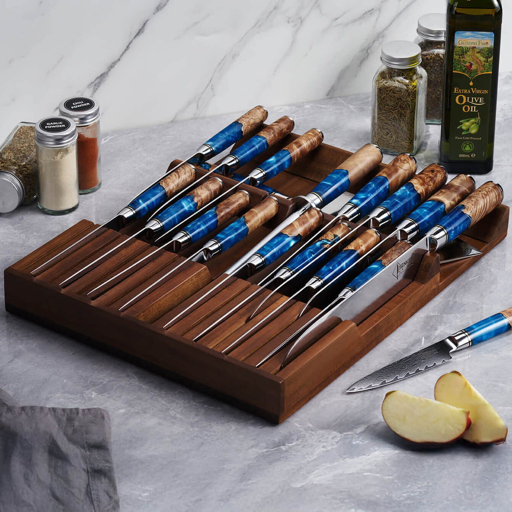 In-Drawer Knife Storage Block — Acacia Hardwood, 17 Slots