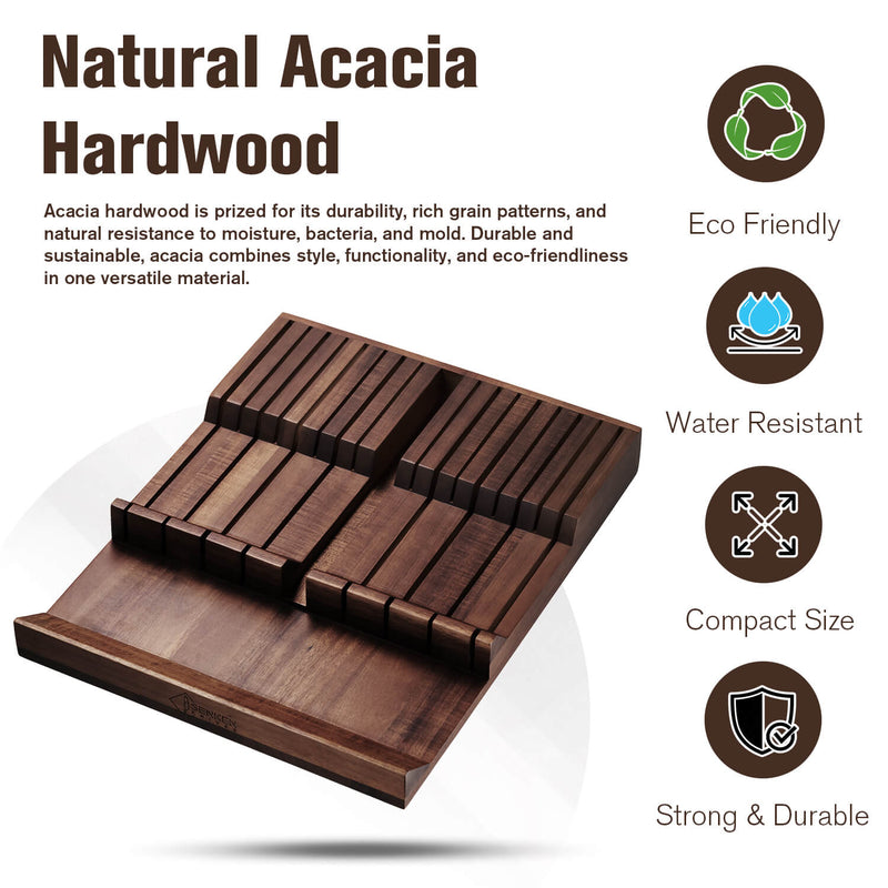 Natural Acacia Hardwood Knife Block for Kitchen Drawer Senken Knives