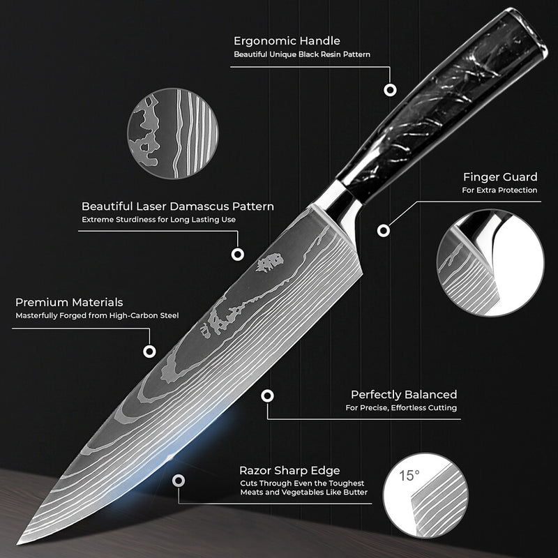Senken Knives Onyx Knife Set Black Resin Chef Knife