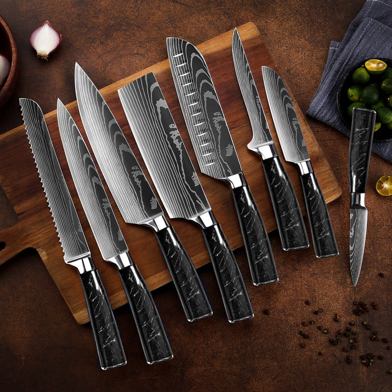 Senken Knives Onyx Knife Set Black Resin Handles Kitchen Lifestyle Image
