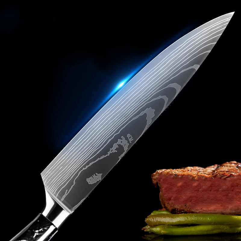 Senken Knives Onyx Knife Set Black Resin Handles Blade Closeup