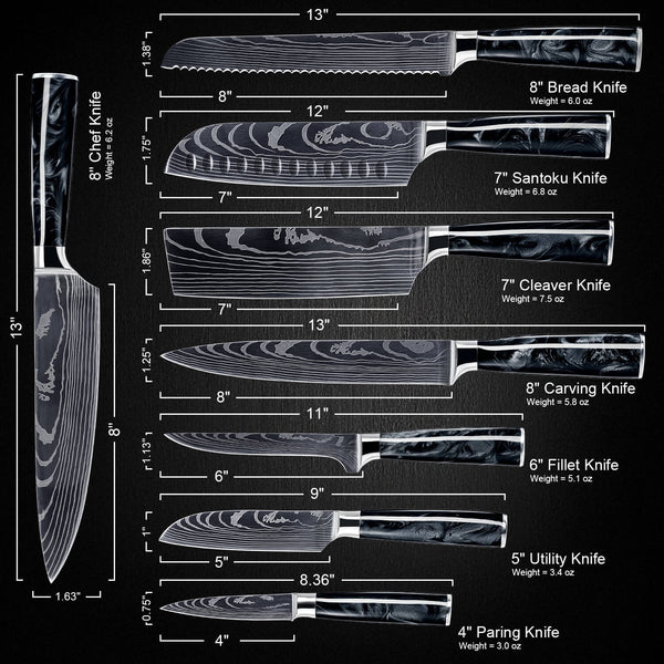 Onyx Collection — Japanese High-Carbon Steel Knife Set with Black Resi