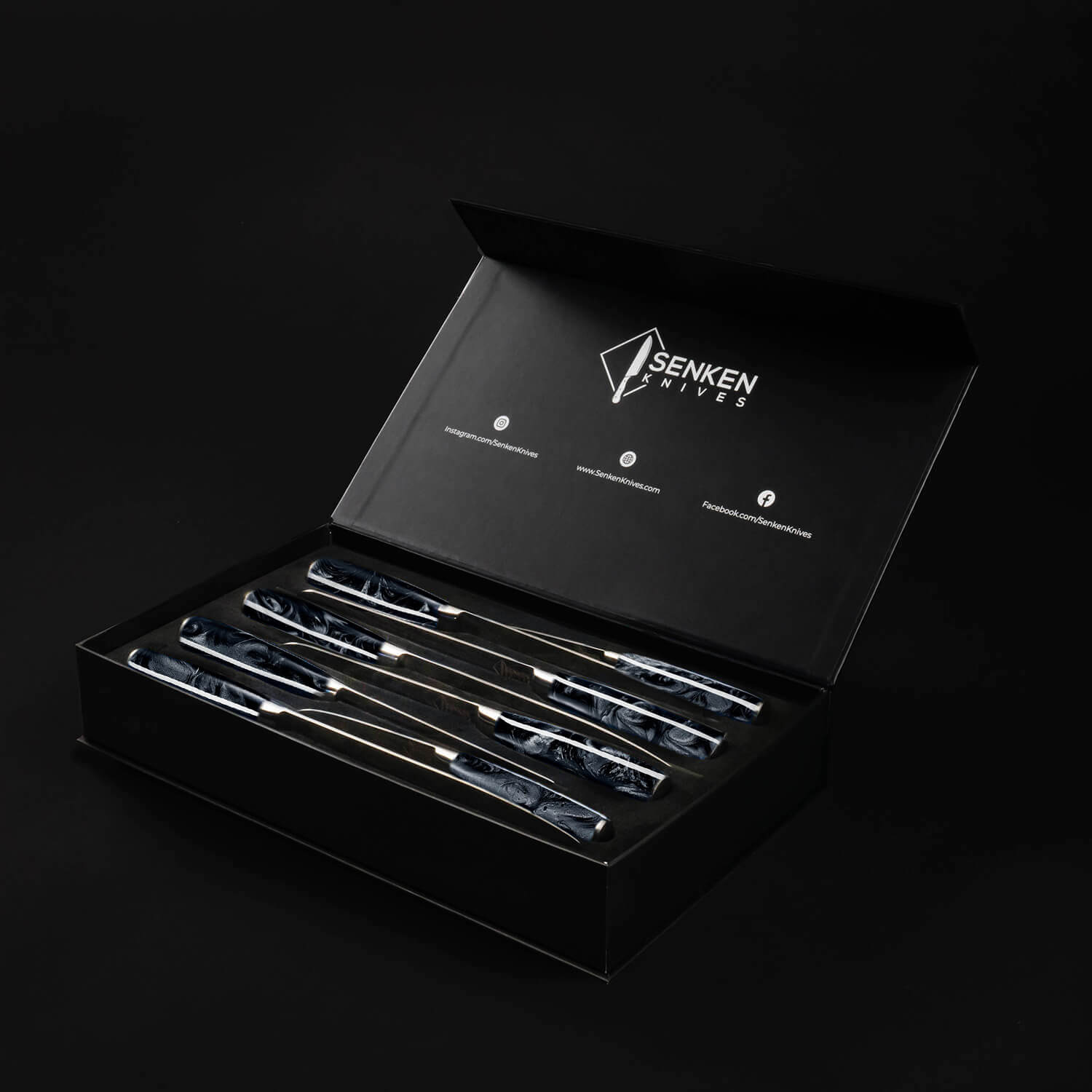 Onyx Black Resin 8-Piece Kitchen Knife Set Damascus Pattern Senken Knives Luxury Gift Box