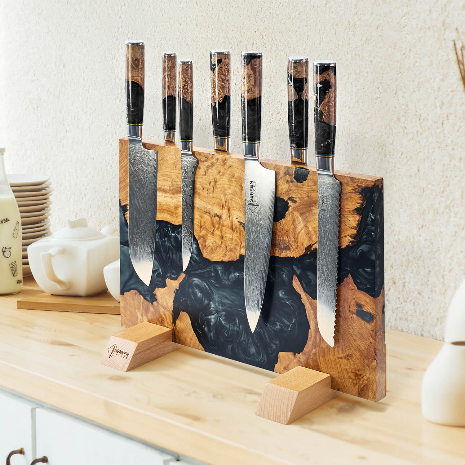 Black Tsunami — Extra Large Magnetic Knife Block, Black Resin Burl Woo