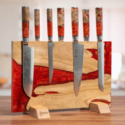 Red Resin Knife Block Magnetic Knife Stand Knife Holder with Red Handle Knives