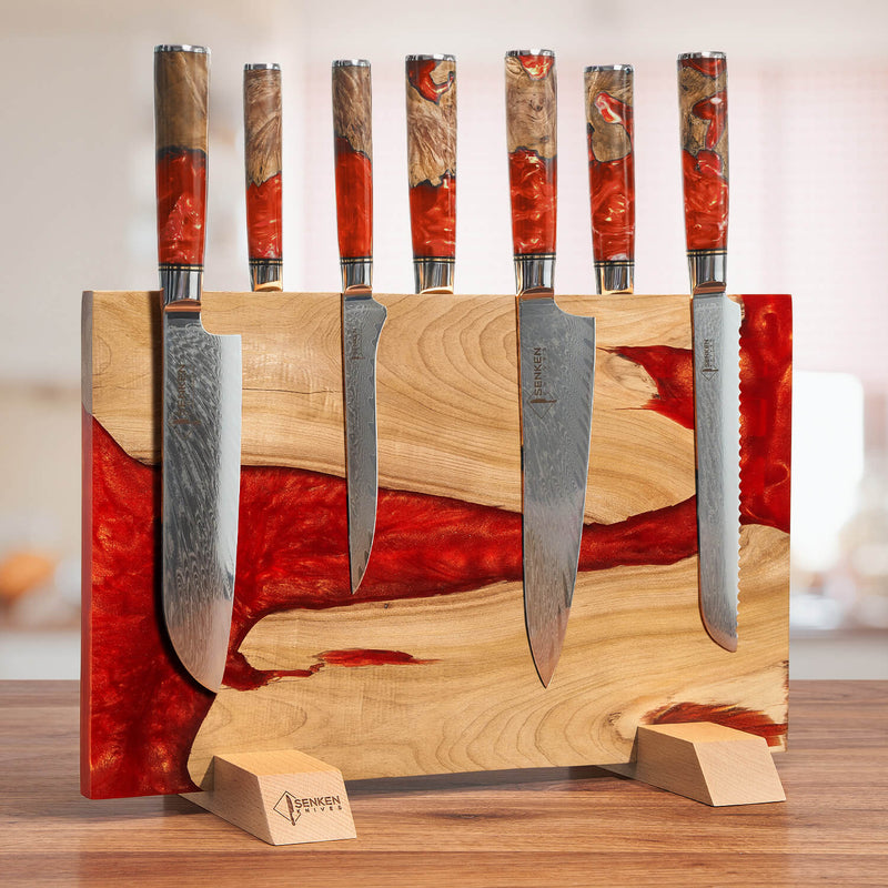 Red Resin Knife Block Magnetic Knife Stand Knife Holder with Red Handle Knives