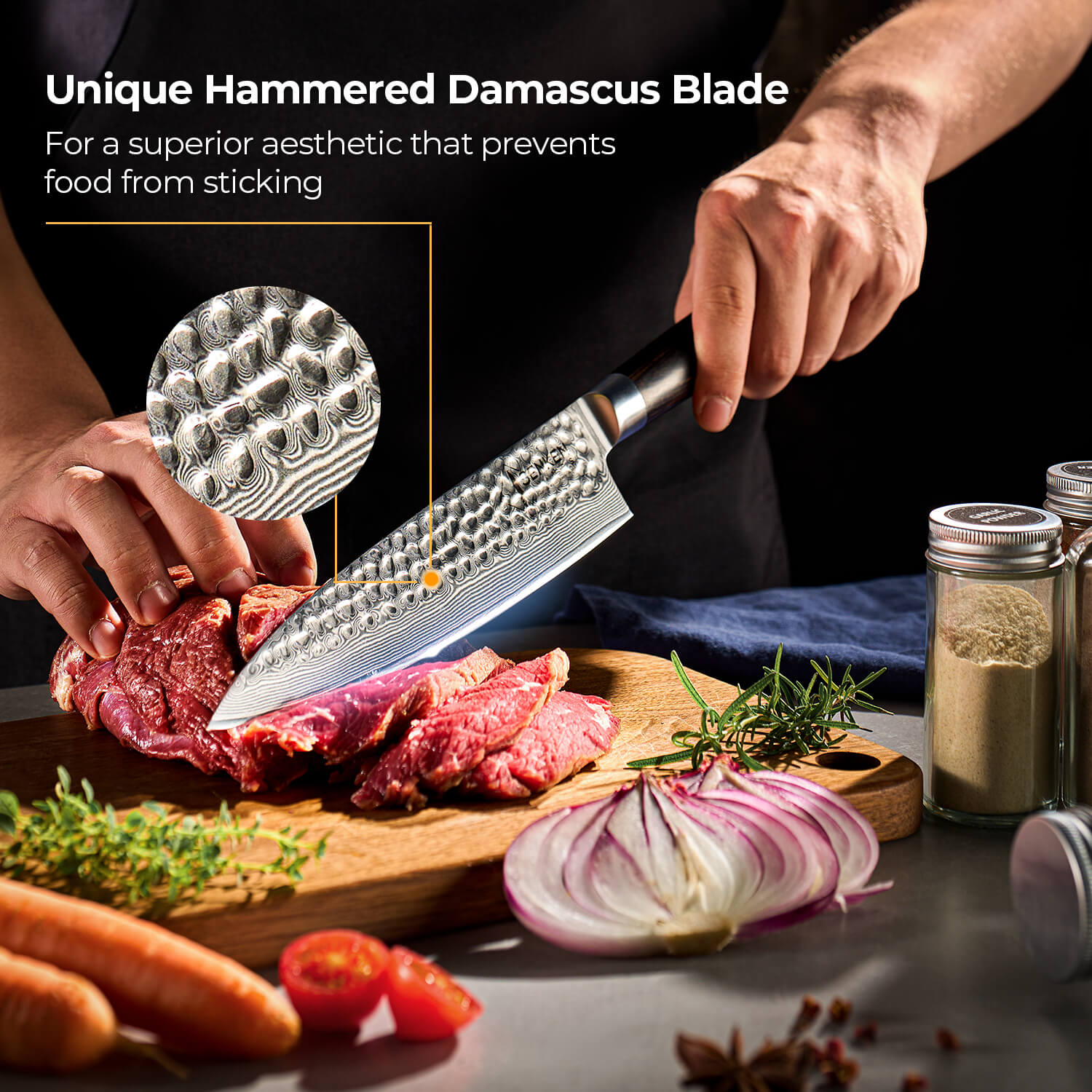 Ronin Collection — Japanese VG10 Hammered Damascus Steel Knife Set wit