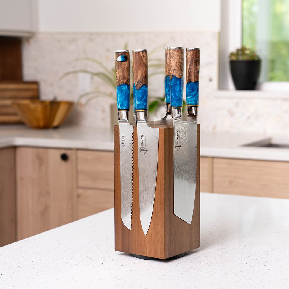 Block 360 Rotation Rotating Magnetic Knife Block — 360° Rotation, Acacia Hardwood