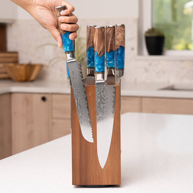 Block 360 Rotation Rotating Magnetic Knife Block — 360° Rotation, Acacia Hardwood