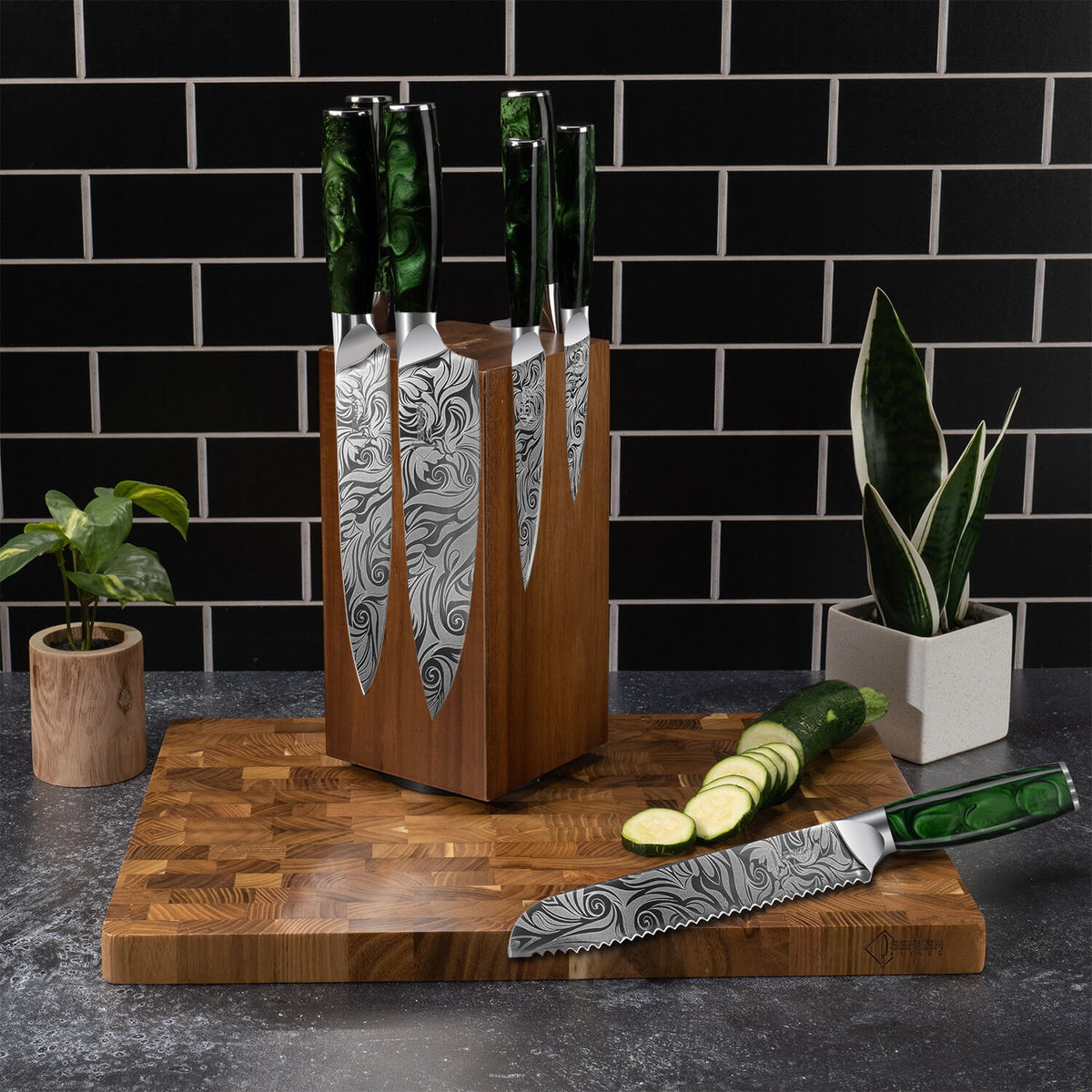 Block 360 Rotation Rotating Magnetic Knife Block — 360° Rotation, Acacia Hardwood