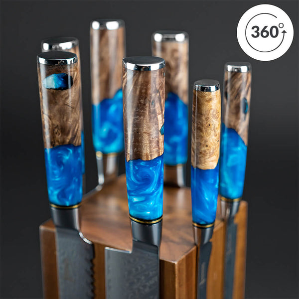 Block 360 Rotation Rotating Magnetic Knife Block — 360° Rotation, Acacia Hardwood