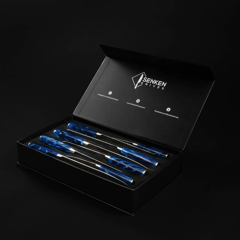 Senken Knives Blue Resin Knife Set Luxury Gift Box