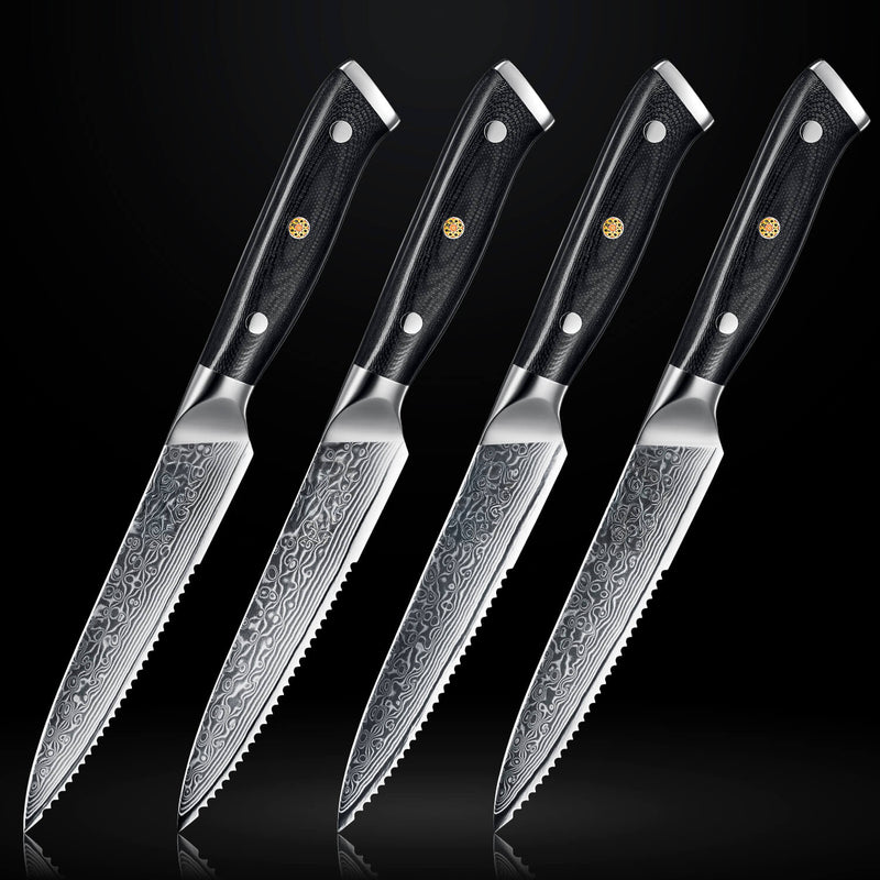 Shogun 4-Piece Japanese Damascus Steel Steak Knife Set G10 Full Tang Handle