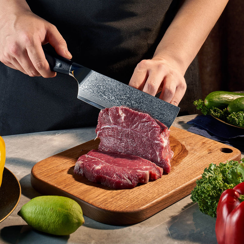 Shogun Damascus Steel Cleaver Nakiri Knife Cutting Meat Senken Knives