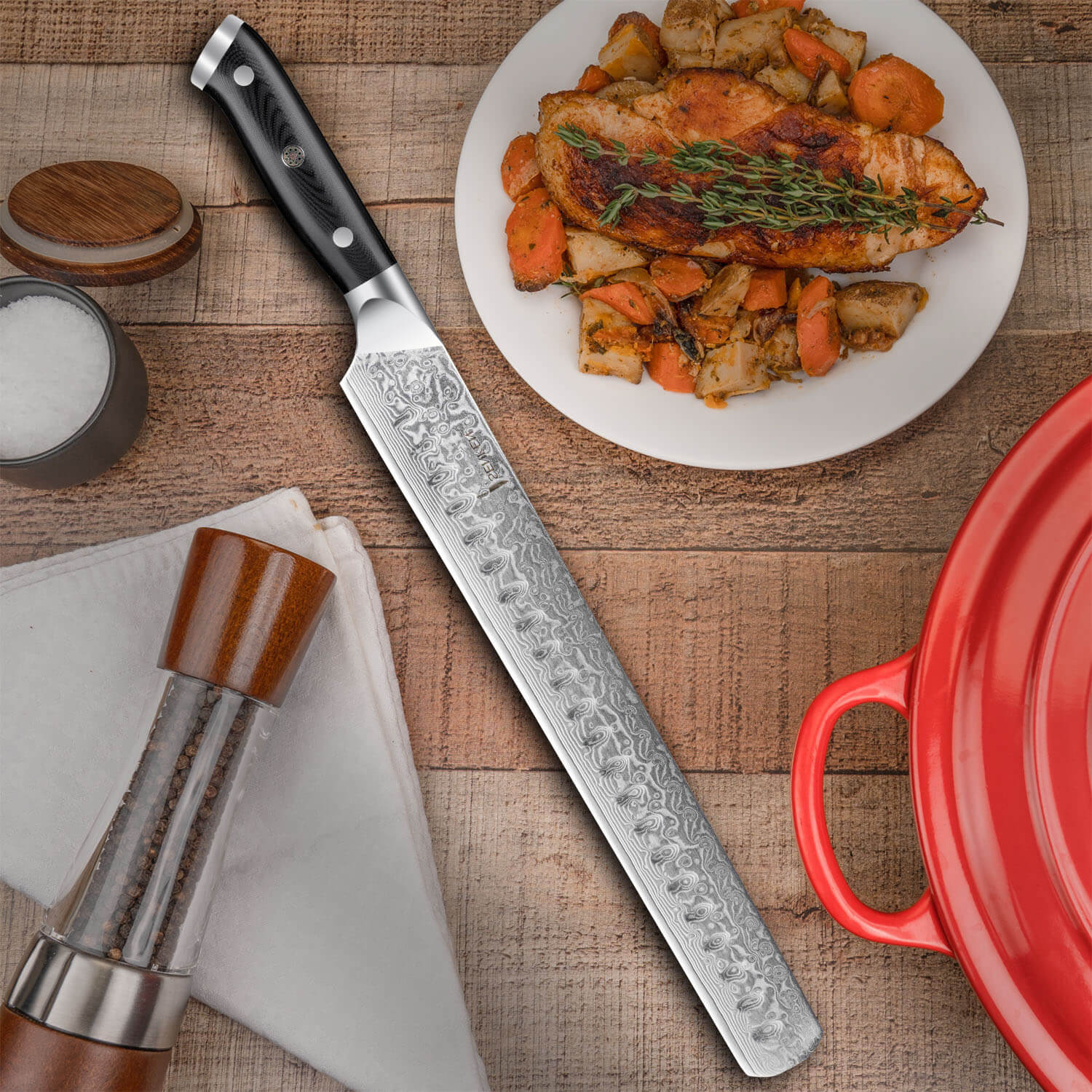 Shogun 12" Brisket Knife — Japanese VG10 Damascus Steel with Full-Body G10 Handle