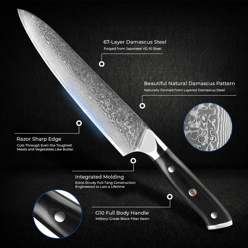Shogun Damascus Steel Gyuto Chef's Knife – Senken Knives
