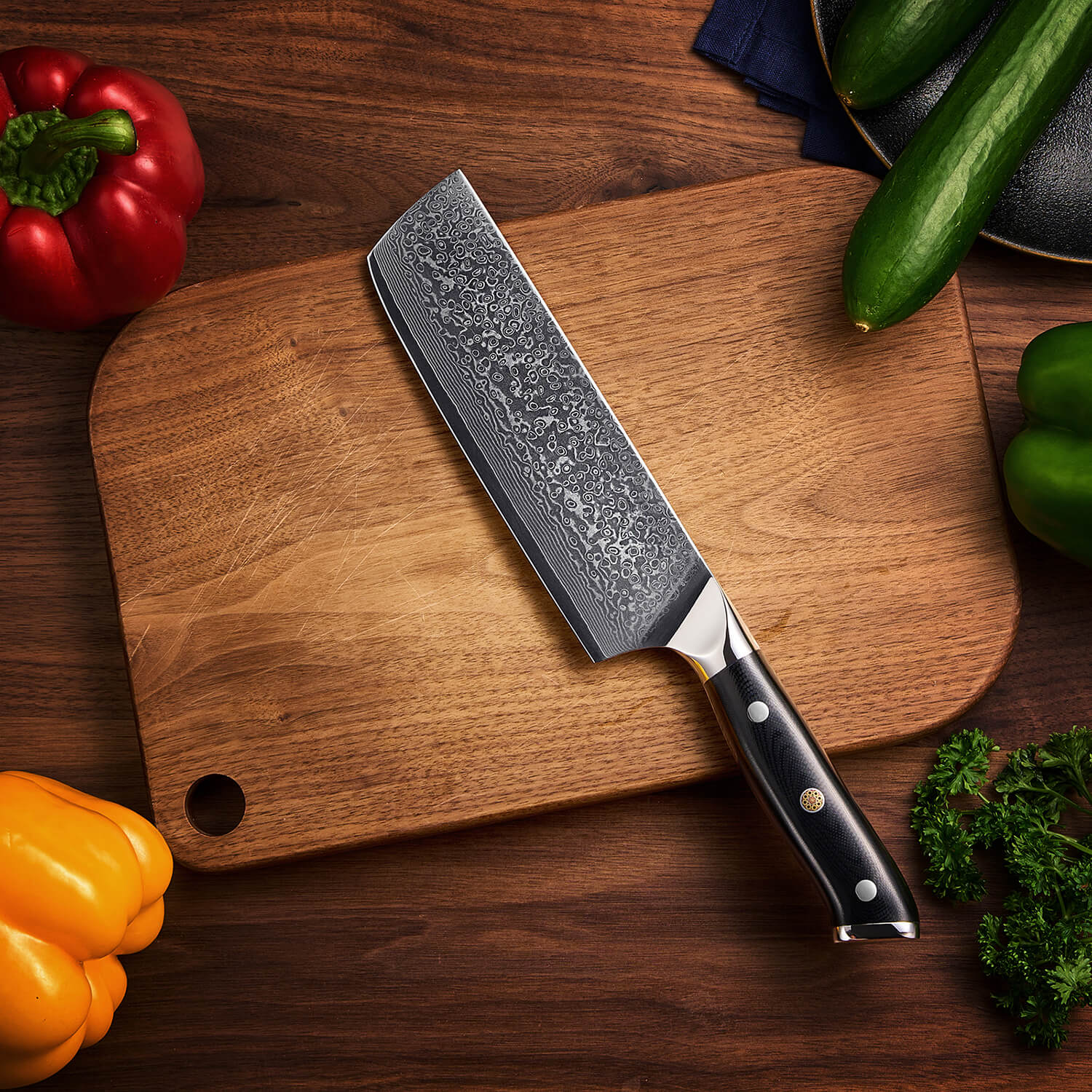 Shogun 7" Cleaver Knife — Japanese VG10 Damascus Steel with Full-Body G10 Handle