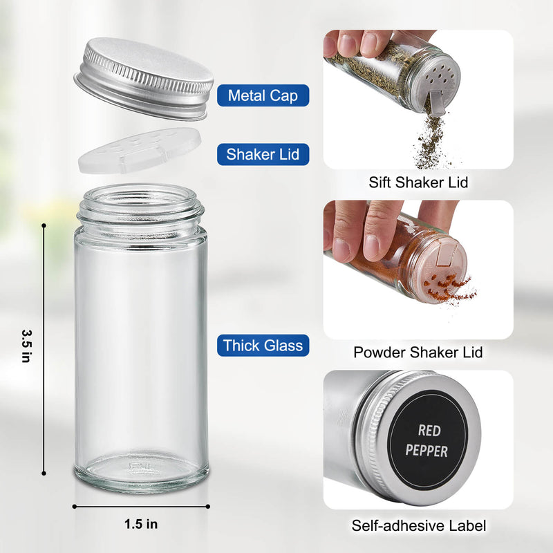 Spice Rack Glass Jars with Shaker Lids