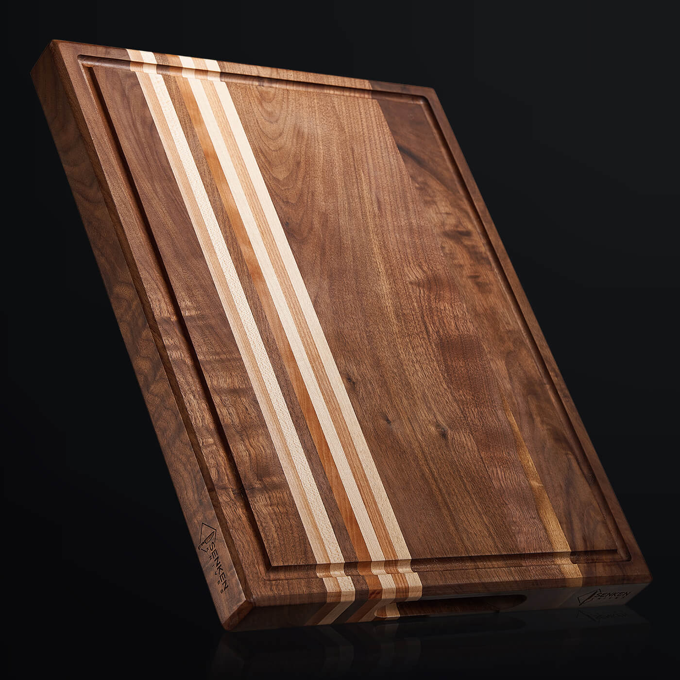 Triple-Wood XL Cutting Board with Handles — Walnut, Cherry & Maple Wood