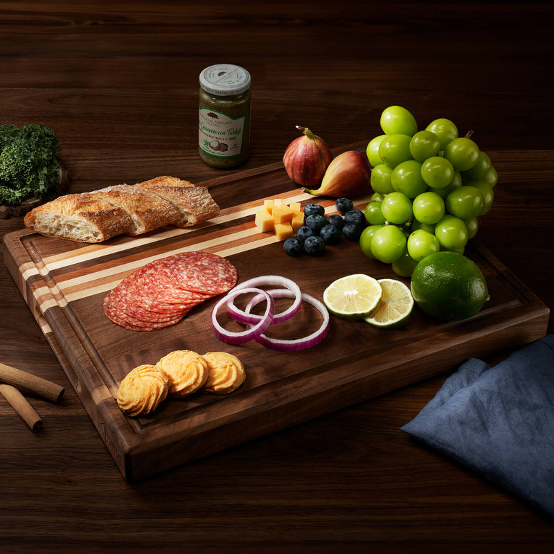 Triple Wood XL Cutting Board with Handles - Walnut, Cherry & Maple