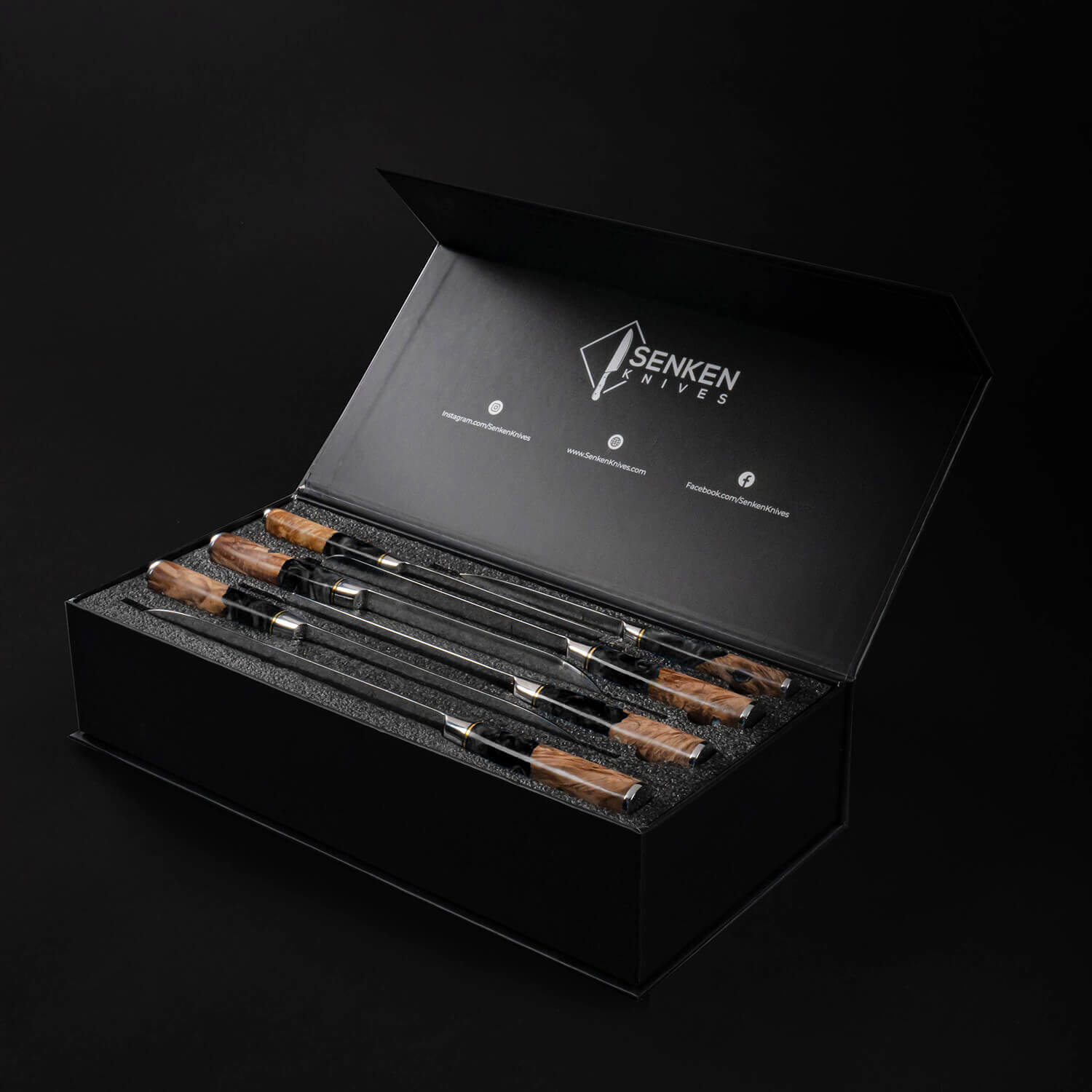 Tsunami Black Resin Damascus Knife Set Senken Knives Gift Box