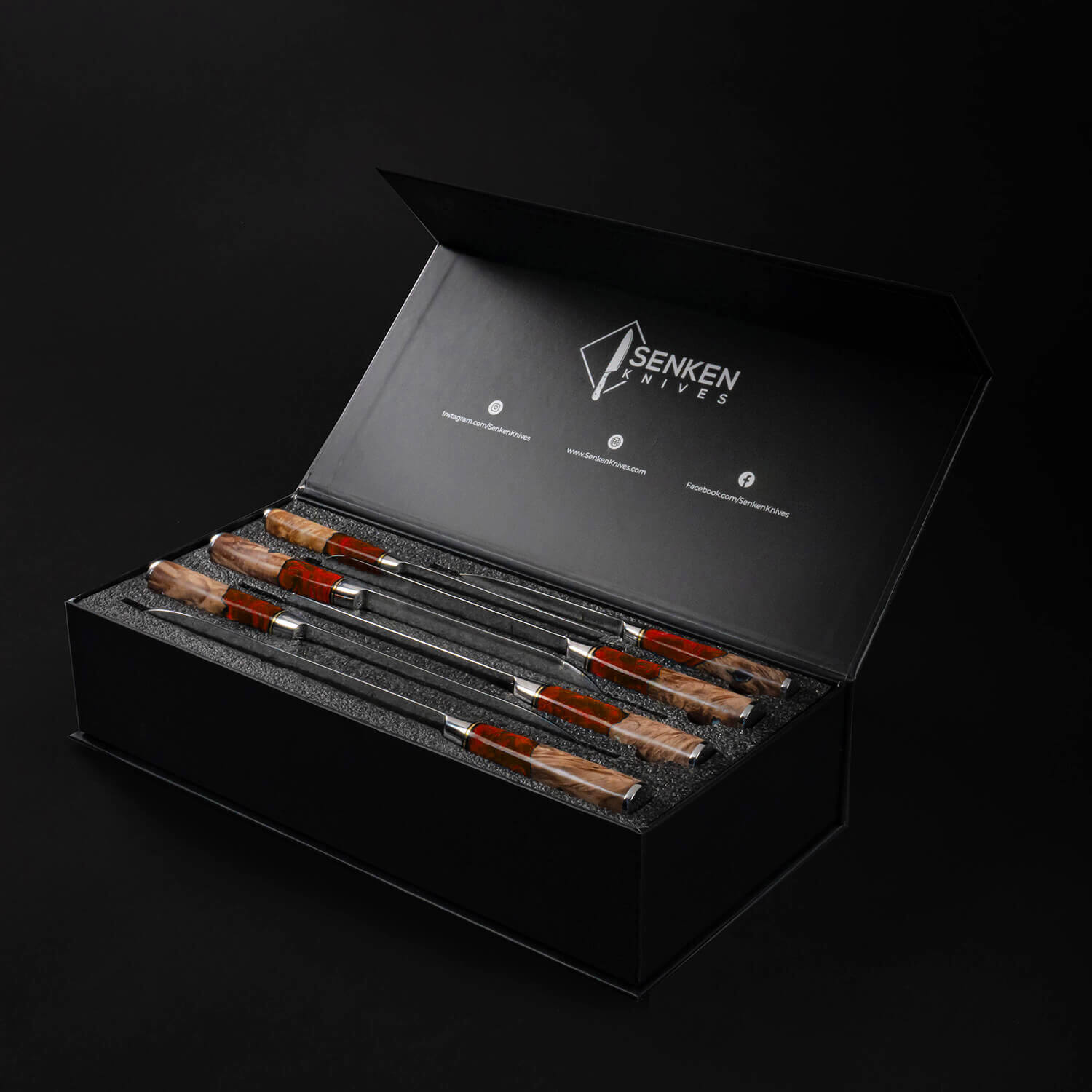 Tsunami Red Resin Damascus Knife Set Senken Knives Gift Box