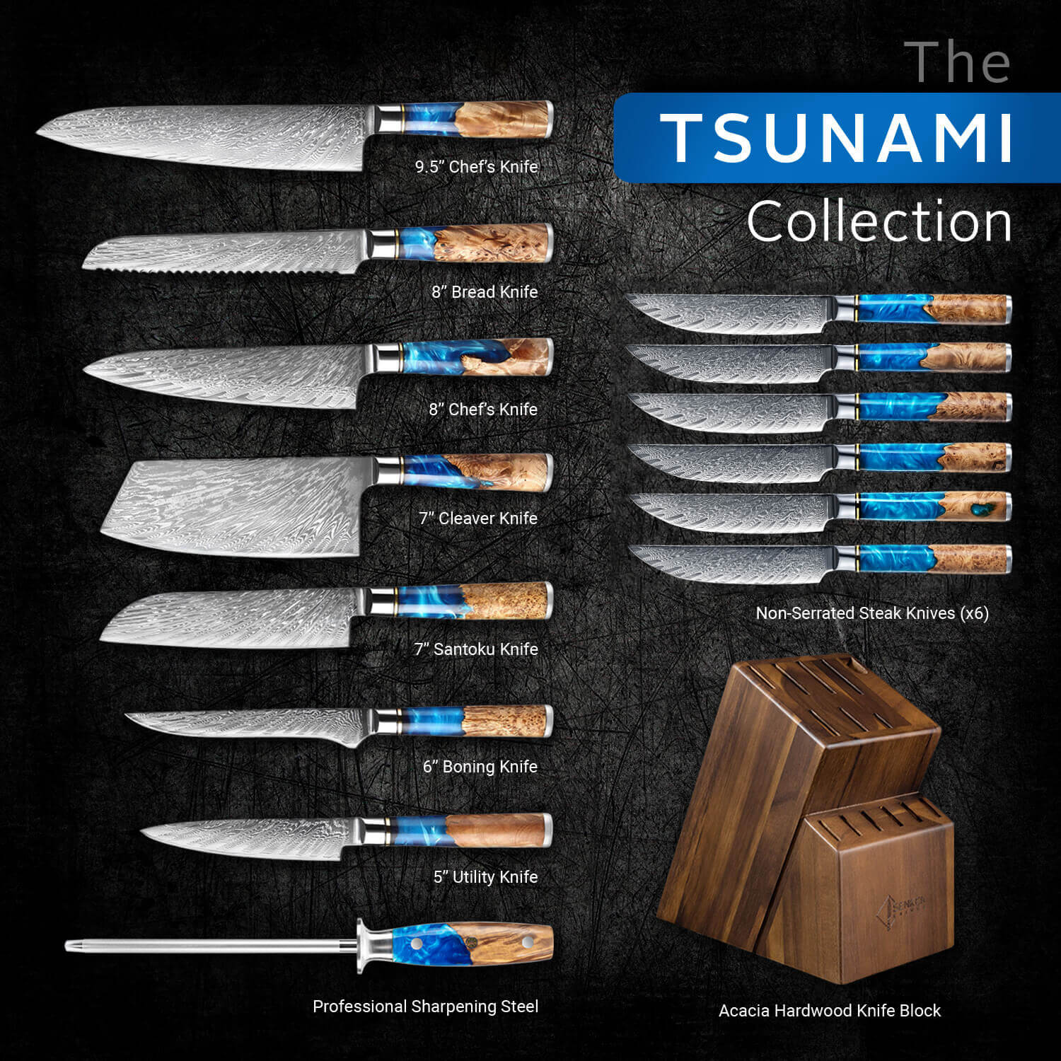 Tsunami Collection 15 Piece Knife Block Set What's Included