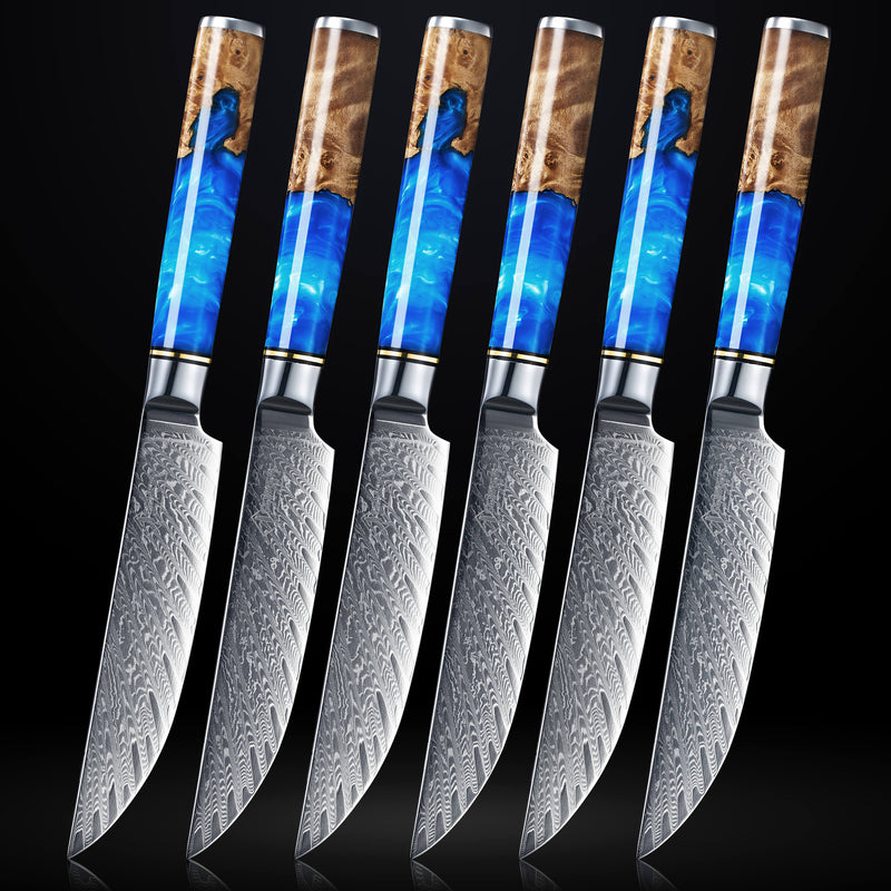 Tsunami Japanese Damascus Steak Knife Set Senken Knives Set of 6