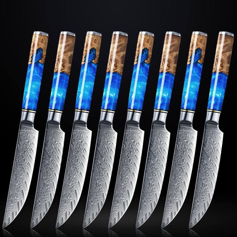 Tsunami Japanese Damascus Steak Knife Set Senken Knives Set of 8