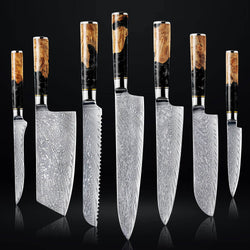 Tsunami Black Resin Damascus Knife Set Senken Knives Dark BG