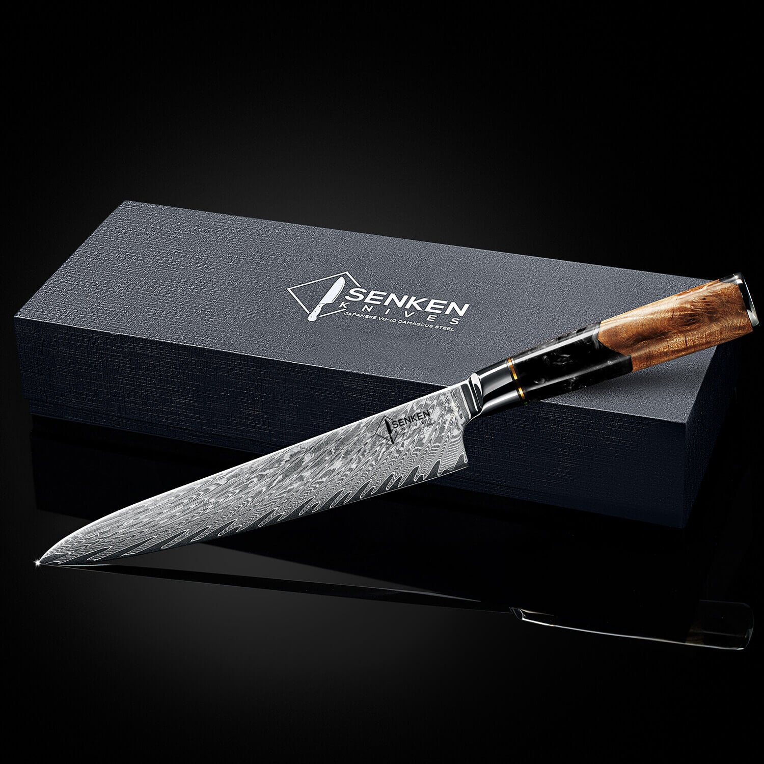 Tsunami 8" Chef's Knife — Japanese VG10 Damascus Steel with Blue Resin Burl Wood Handle