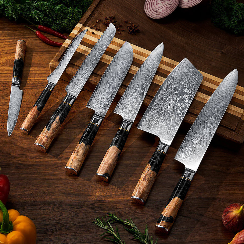 Tsunami Black Resin Damascus Knife Set Senken Knives Kitchen Lifestyle