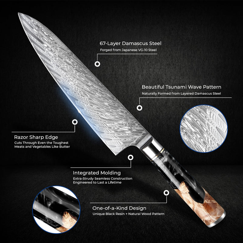 Black Tsunami Chef Knife Damascus Steel 67-Layer Japanese VG10 Image 3