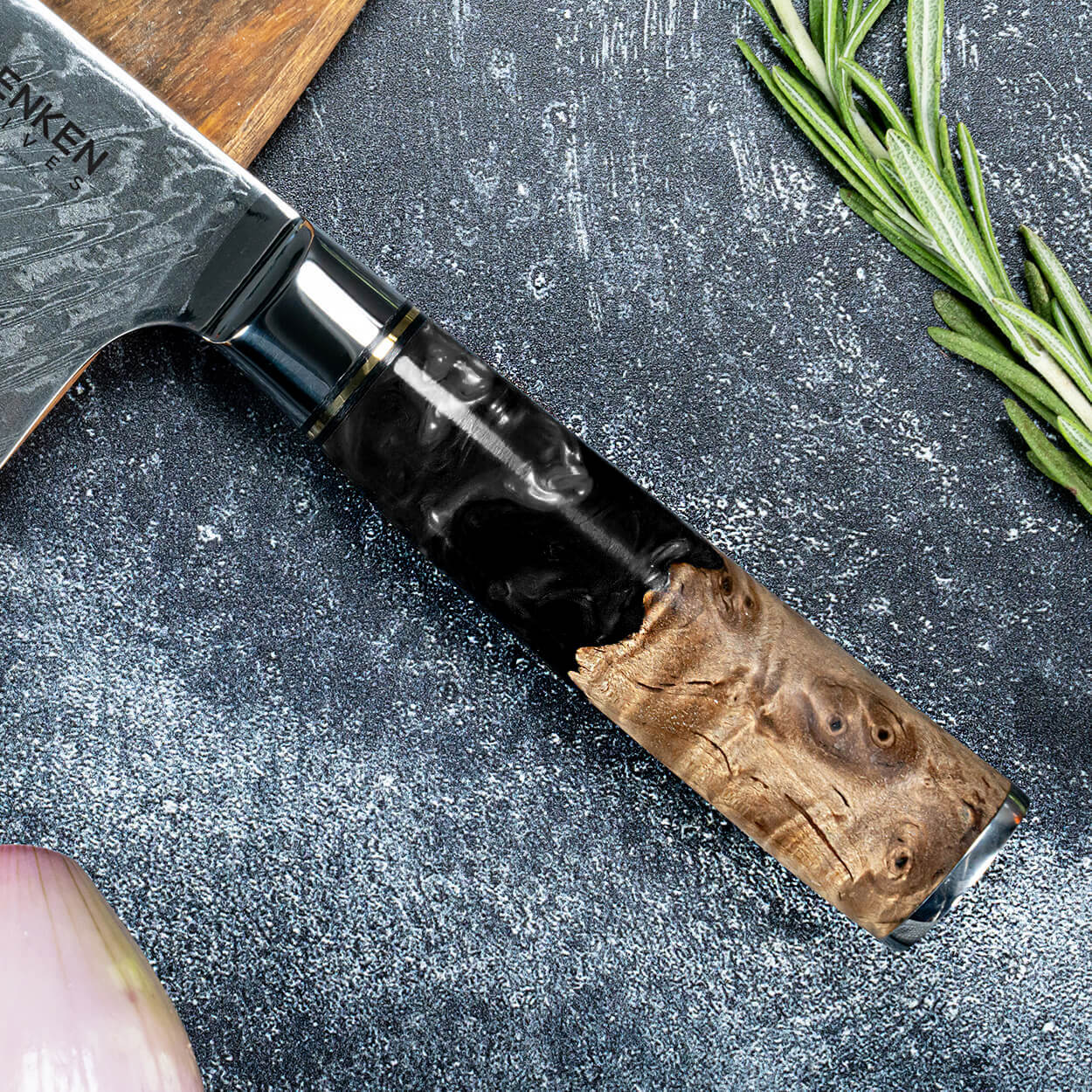 Tsunami 8" Chef's Knife — Japanese VG10 Damascus Steel with Blue Resin Burl Wood Handle