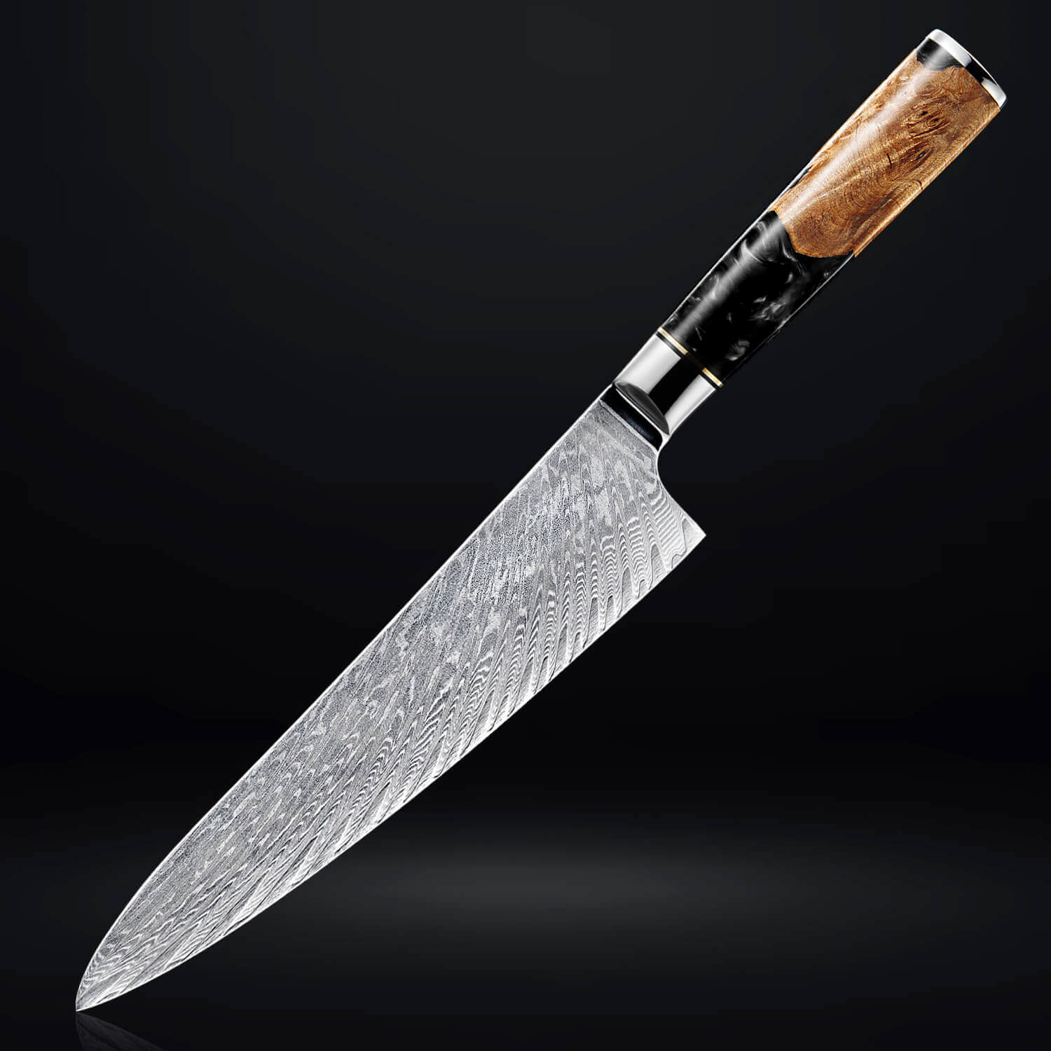 Tsunami 8" Chef's Knife — Japanese VG10 Damascus Steel with Blue Resin Burl Wood Handle