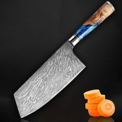 Senken Knives Tsunami Damascus Steel Cleaver Nakiri Knife