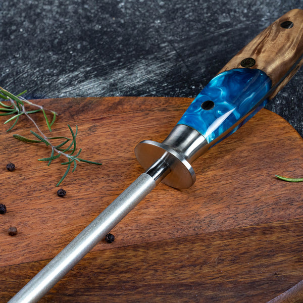 Diamond-Grain Coated Sharpening Rod with Rosewood Handle – Senken