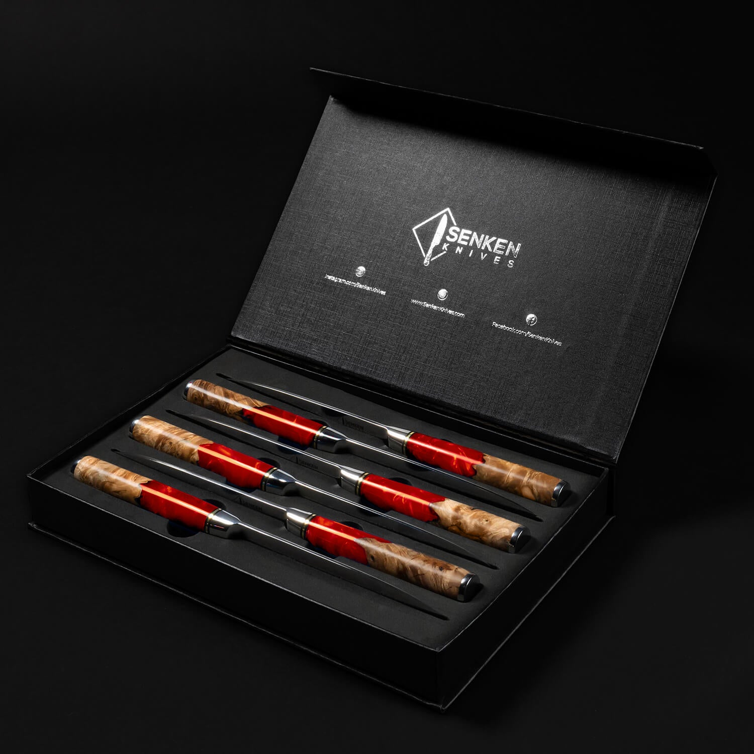 Tsunami Steak Knife Set — Japanese VG10 Damascus Steel with Blue Resin Burl Wood Handles