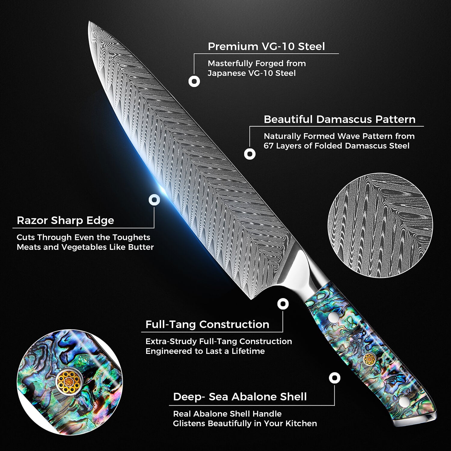 ステンレス 抗菌シェルナイフ 5個セット Umi Collection — Japanese VG10 Damascus Steel Knife Set with Abalone S