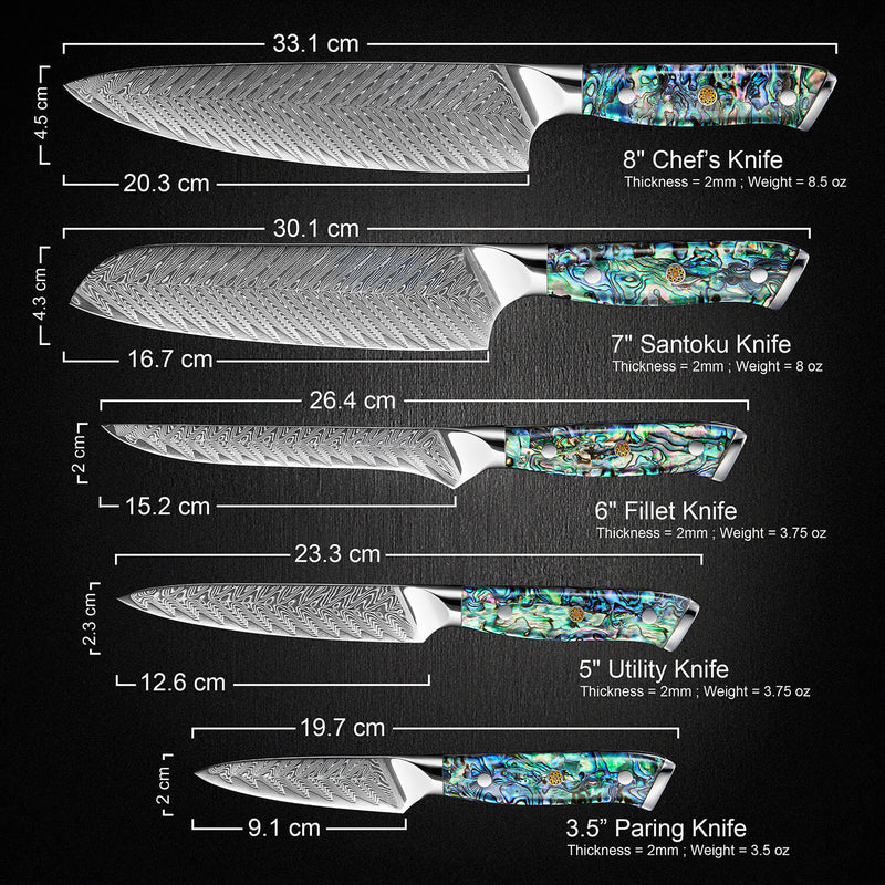 Umi Abalone Japanese Chef Knife Set Measurements Length Weight Senken