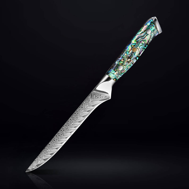 Damascus Steel Boning Knife Japanese VG10 67 Layer with Abalone Shell Handle - Senken Knives Umi Collection