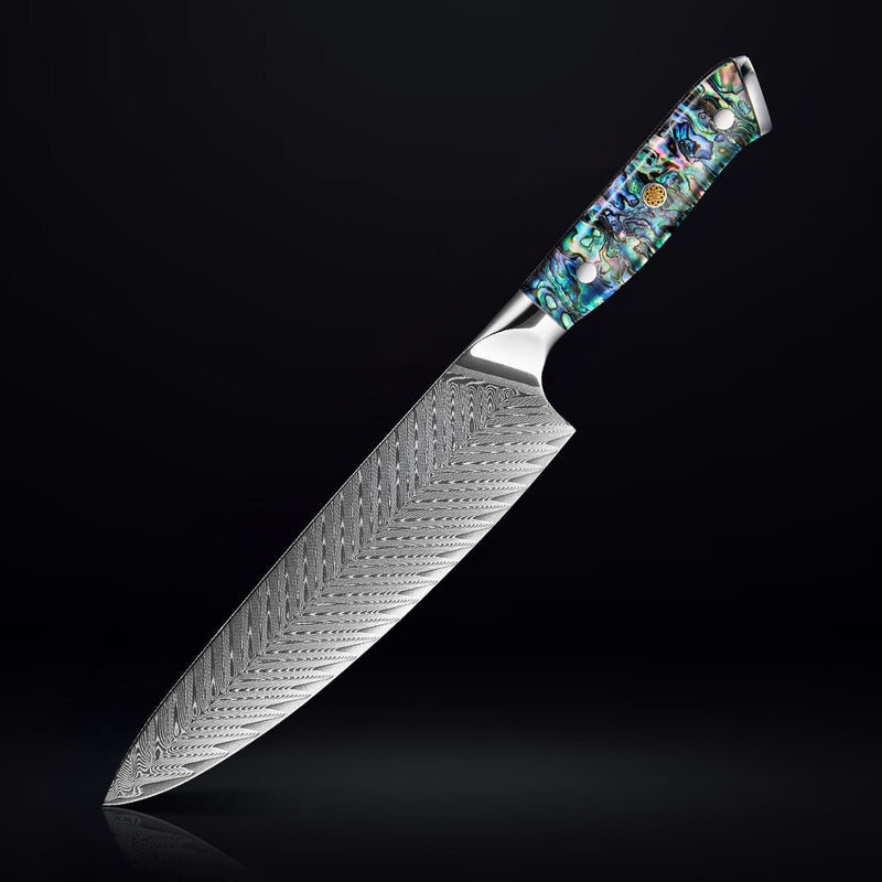 Damascus Steel Chef Knife Japanese VG10 67 Layer with Abalone Shell Handle - Senken Knives Umi Collection