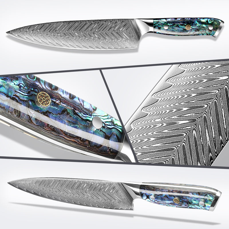 Umi 11-Piece Japanese Damascus Steel Knife Block Set - With Abalone – Senken  Knives