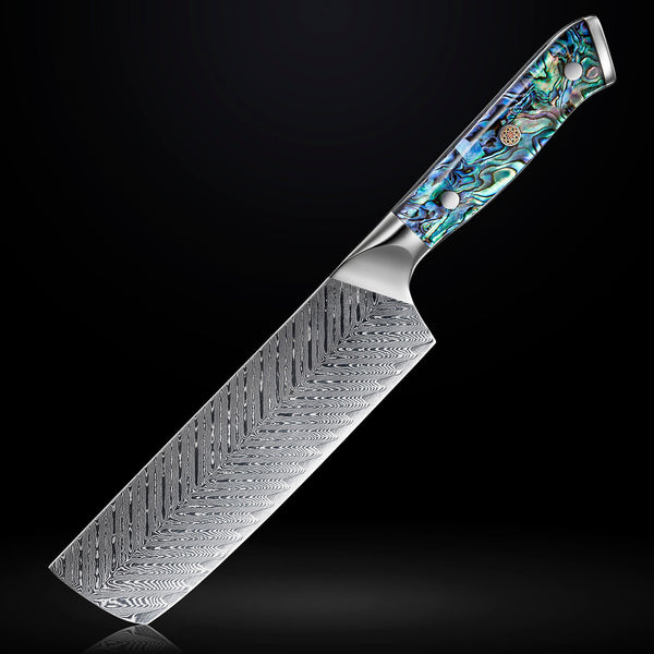 Umi Damascus Steel Japanese Cleaver Abalone Shell Handle