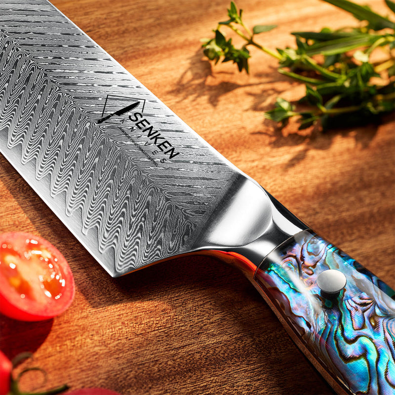 Damascus Nakiri Cleaver Knife Japanese Steel Cutting Meat Handle And Blade Closeup