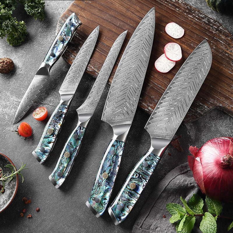 Wanbasion Matte Black Titanium Plated Stainless Steel Kitchen Knife Set  Damascus