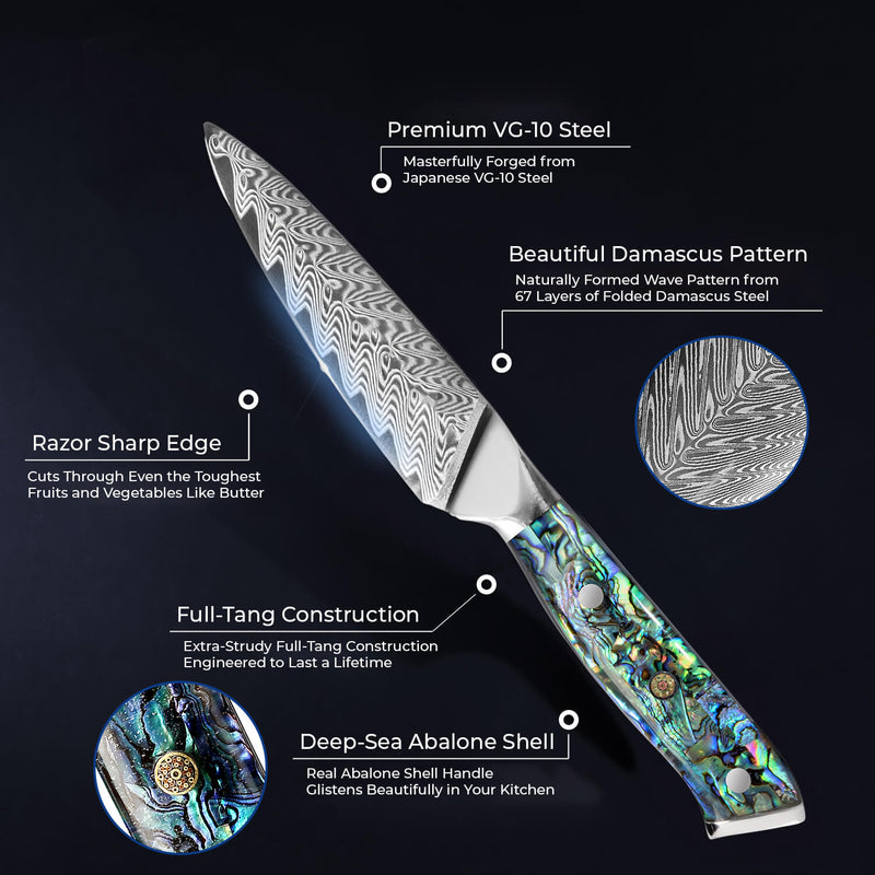 Umi Japanese VG10 Damascus Steel 3.5 Paring Knife - Abalone Shell H –  Senken Knives